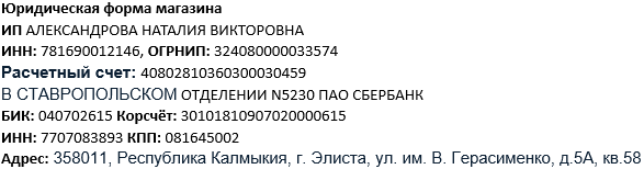 Юридический адрес магазина